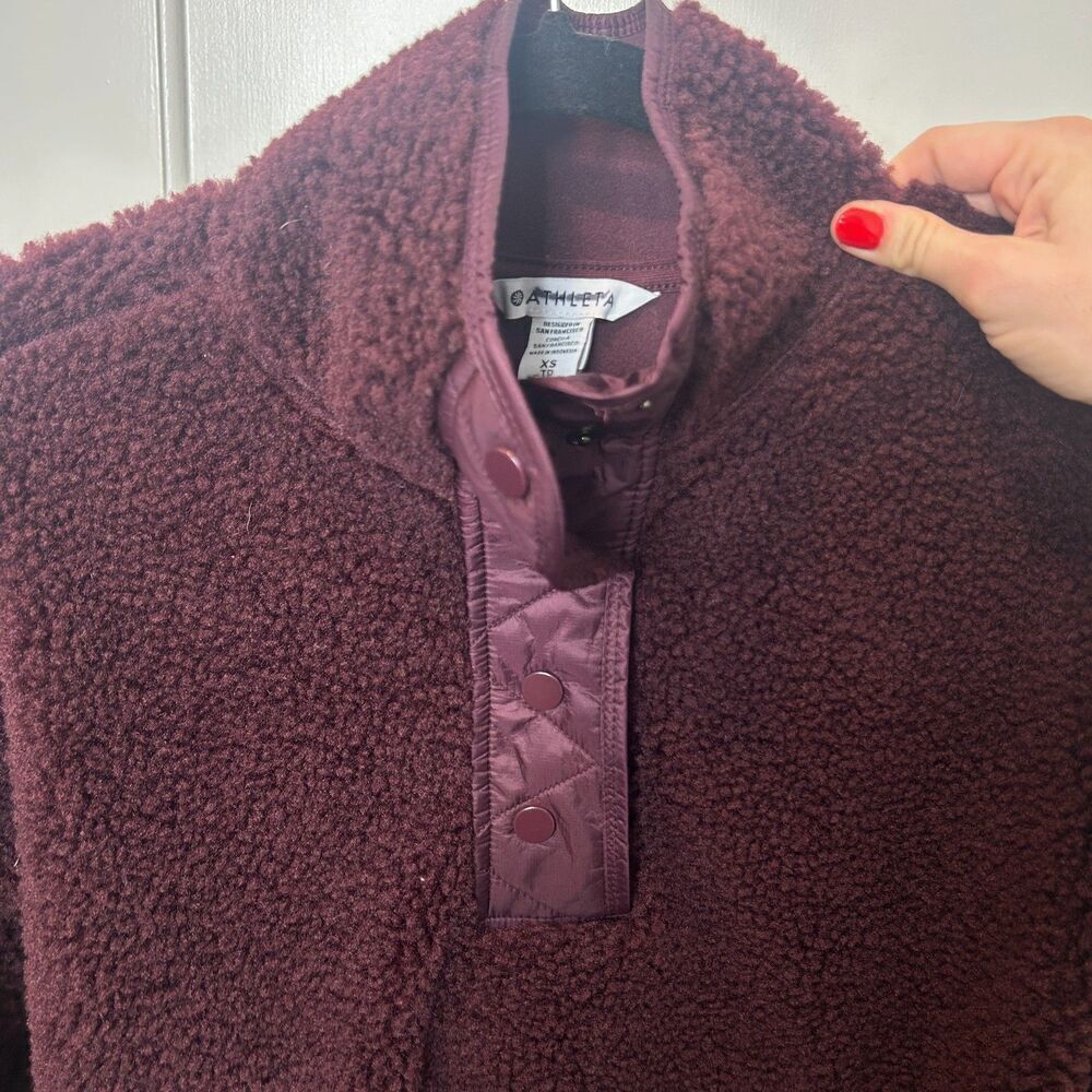 Athleta Cozy Sherpa Snap Sweatshirt Fleece Pullover Size XS Spiced Cabernet - Picture 6 of 12